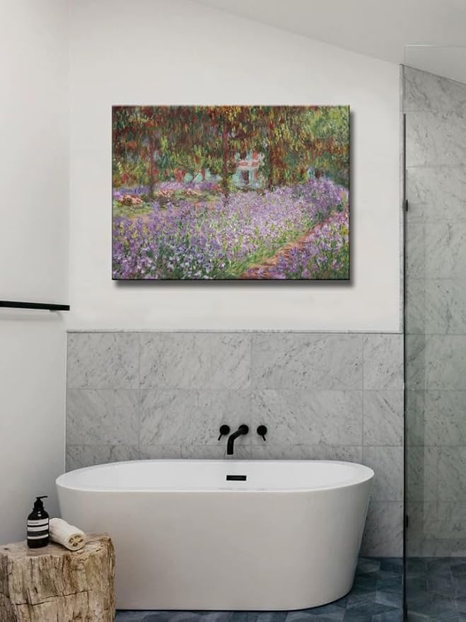 Irises in Monet's Garden, 1900 by Claude Monet Canvas Wall Art Decor Framed Famous Painting Print for Bathroom Bedroom Wall Decoration 12"x16"