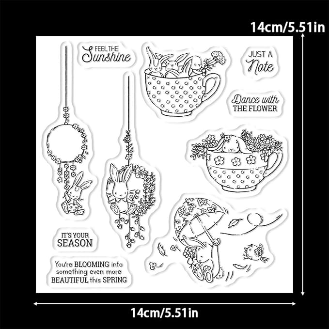 Spring Rabbit Flower Wreath Stamps and Cutting Dies for Card Making DIY Transparent Silicone Clear Stamp and Metal Die Cuts Sets for Scrapbooking Paper Greeting Cards Decor Seals Craft Supplies