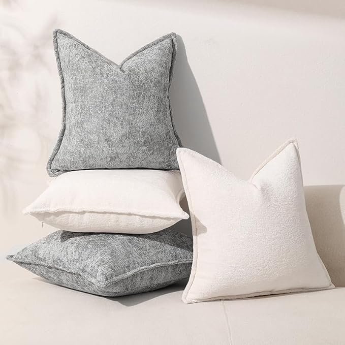 Pack of 2 Cream White Euro Shams Pillow Covers 26x26 Cozy Soft Chenille Decorative Throw Pillow Covers Accent Vintage Square Couch Pillow Covers for Home Decor Bed Sofa Living Room