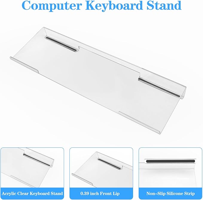 Computer Keyboard Stand with Gel Keyboard Wrist Rest, Tilted Acrylic Keyboard Holder - Ergonomic Wrist Rest Support Keyboard for Typing Pain Relief，Suitable for Office/Computer/Laptop/Gaming