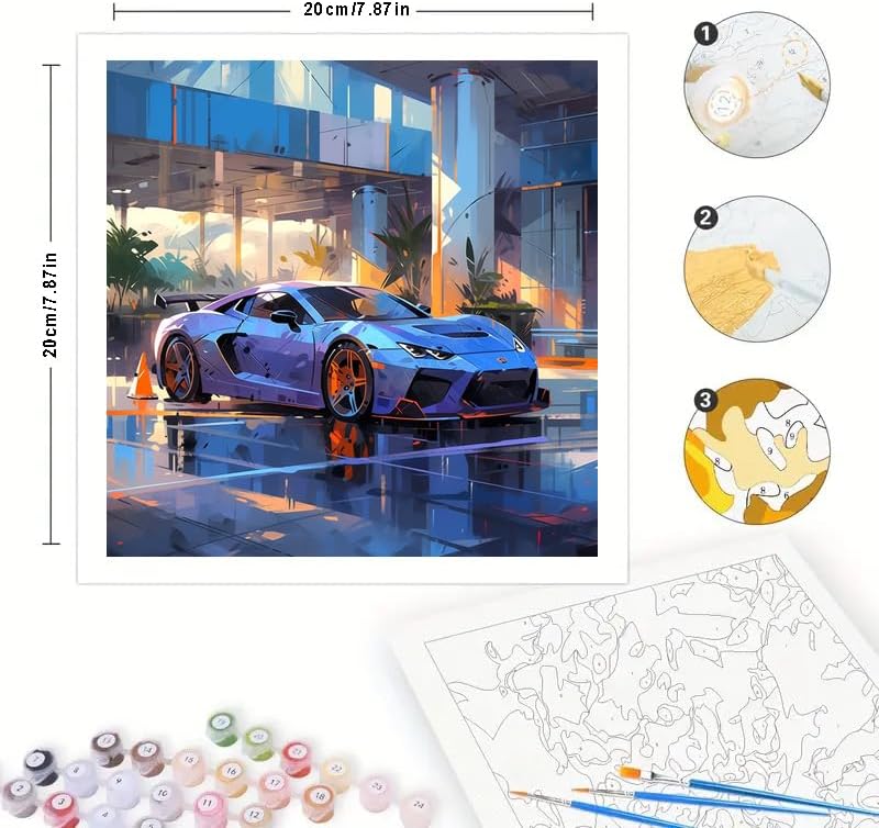 TAOPAOLAB Vehicle Modern Digital Painting Kit for Adults - DIY Blue Sports Car Scene Oil Painting on Canvas 7.87x7.87In, Framed Acrylic Paint Kit, Good for Beginners, Urban Home Decor or Gift Artwork - Image 2