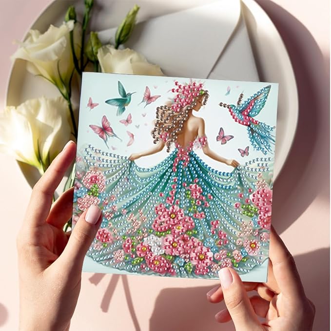 Ceitura 6Pcs DIY Diamond Art Painting Crafts Rhinestone Painting Greeting Card Making Kit Postcard for Holiday Christmas New Year Party Favors (Fairy Girl)