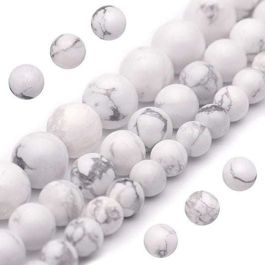Youngbling Natural Gemstone Beads for Jewelry Making,6mm Howlite Polished Round Smooth Stone Beads,Genuine Real Stone for Bracelet Necklace 15 Inch(Howlite,6mm)