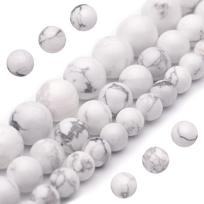 Youngbling Natural Gemstone Beads for Jewelry Making,10mm Howlite Polished Round Smooth Stone Beads for Bracelet Necklace 15 Inch