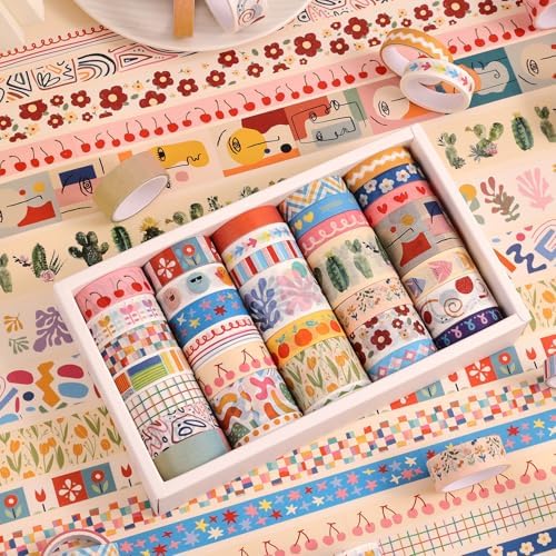 emmoolife 35 Rolls Washi Tape Set, Colorful Cute Floral Writable Decorative Tapes for Scrapbooking and Journaling, Junk Journal Supplies, Bullet Journaling for Women Girl 5-30mm Wide 9.84ft Long/Roll - Image 5