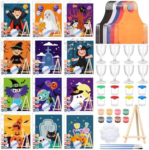 Sherr 96 Pcs 12 Set Pre Drawn Canvas Painting Kits, Halloween by Sherr