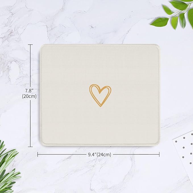 Seorsok Square Aesthetic Cute Heart Mouse Pad,Office Home Personalized Mouse Mat Design,Waterproof Funny Mousepad,Non-Slip Rubber Base Computer Mouse Pads for Wireless Mouse,Beige