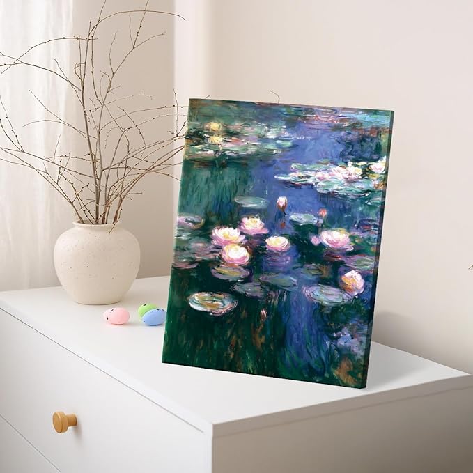 Monet Water Lilies Canvas Wall Art Print Vintage Lily pond Picture Painting Artwork Aesthetic Wall Decor for Home Farmhouse Living Room Bedroom 8x10 Framed