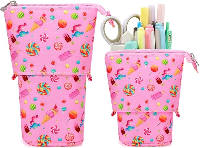 KPX Cute Standing Pencil Case Pen Holder for Kids, Pop Up Stand UP Bubble Tea Pen Organizer Kawaii Stationary for Christmas Holiday New Year Office (Candy)