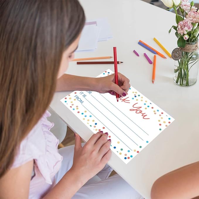 Andaz Press Kids Fill in the Blank Thank You Cards - 20 Cards Including Envelopes Confetti Sprinkles Gender Neutral Note Cards For Boys Girls Birthday Thank You Notes for Friends, Family Party Guests