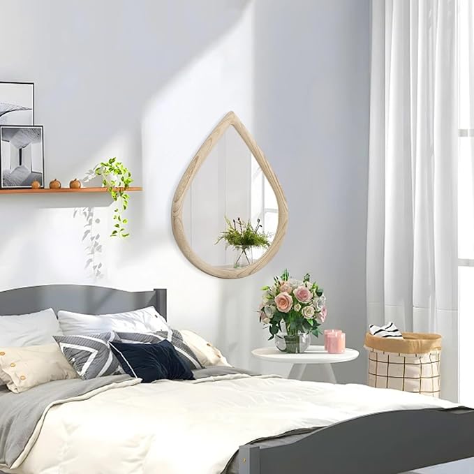 Irregular Wall Mirror Wood Frame Rustic Teardrop Wall Mirrors Decorative Irregular Mirrors for Bedroom Living Room Bathroom 16x20 Inches