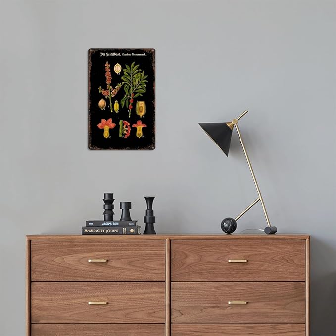 Vintage German Botanical Chart Educational Metal Sign Funny German School Chart Rare Botanical Poster Black Aluminum 8x12inch-For Bathroom Living Room Bedroom Wall Decor