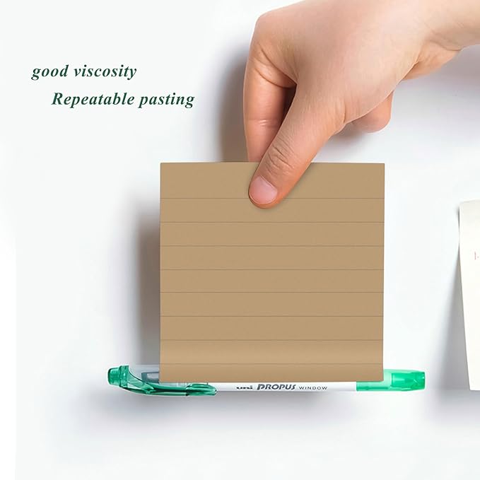 NatureTouch Sticky Notes 6 Packs, 3 x 3 Inches Adhesive Self-Stick Notes in Eye Protection Paper, Multiple Designs of Memo Pads for Reminders, Office, Home, School, Meeting, 80 Sheets/Pad，Kraft，Line