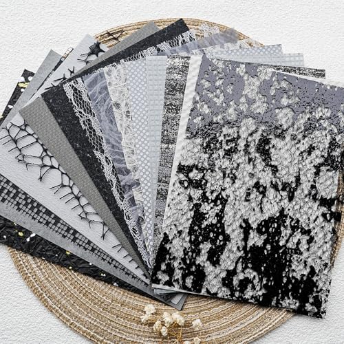 15-Piece Textured Scrapbook Paper Mesh Fabric Set, Black A5 Sheets - Image 2