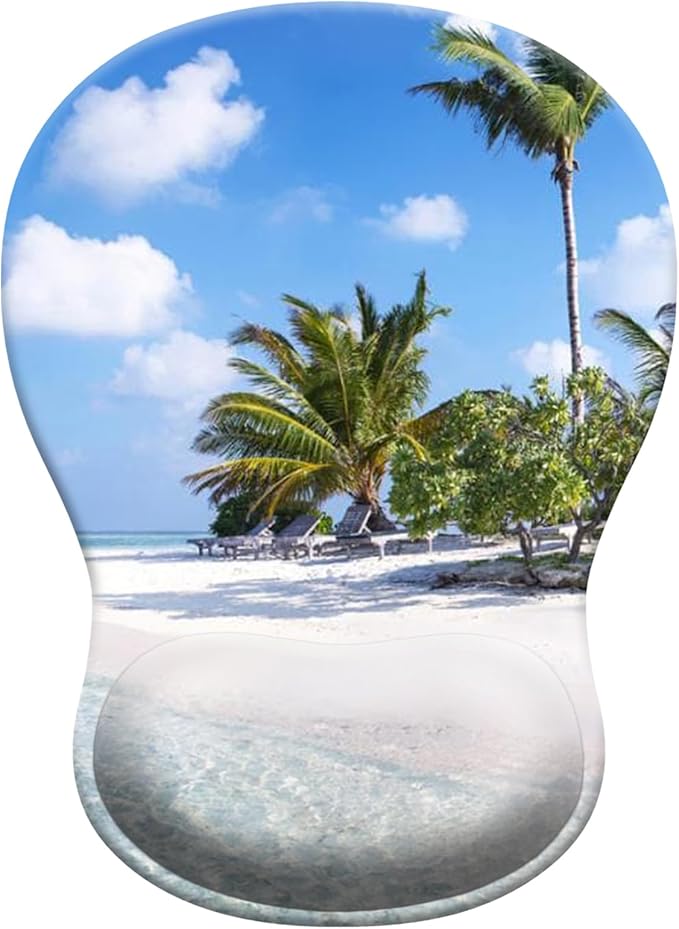 Gel Mouse Pad with Wrist Rest, Ergonomic Concave Wrist Support Mousepad with Non-Slip PU Base & Smooth Surface Comfortable Desk Accessories Mat for Office, Home Gaming and Study (Beach)