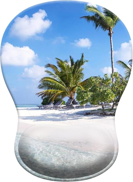Gel Mouse Pad with Wrist Rest, Ergonomic Concave Wrist Support Mousepad with Non-Slip PU Base & Smooth Surface Comfortable Desk Accessories Mat for Office, Home Gaming and Study (Beach)
