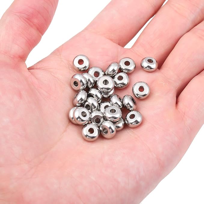 Stainless Steel Spacer Beads 8x4mm Rondelle Loose Charm Caps Beads for DIY Jewelry Making 50pcs with 2.5mm Hole