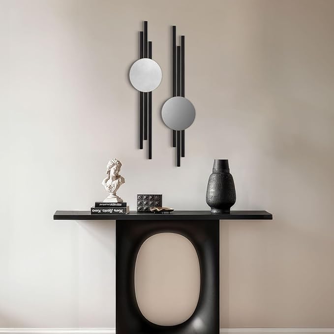 ARTEPERA Antique Lines Metal Wall Art Set of 2 - Modern & Unique Wall Decor, Metal Wall Sculpture for Living Room, Bedroom, Office - Vertical Geometric Wall Decor (Black - Silver, 23.5" x 6.7")