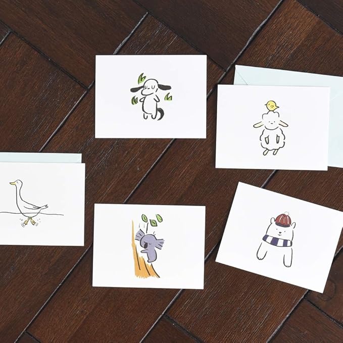 Monolike Message Buddy Card - Mix 40 Mini Single cards, 20 envelopes Package
