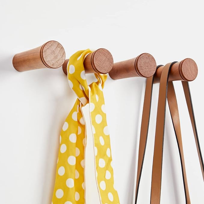 HomeDo Wood Wall Hooks Hat Rack, Wooden Coat Hooks Wall Mounted, Decorative Single Organizer Hat Hanger Towel Rack (Cherry-2inch,6Pack)