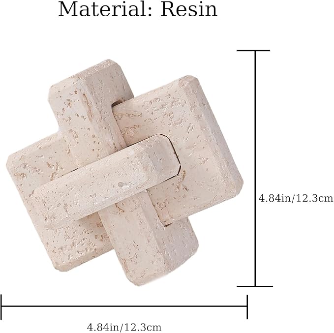 Dneuoir 3-Link Knot Resin Travertine Decor, Coffee Table Decor, Book Shelf Entry Table Decoration, Boho Decorative Objects, Aesthetic Accents for Modern Rustic Office Living Room Home Décor