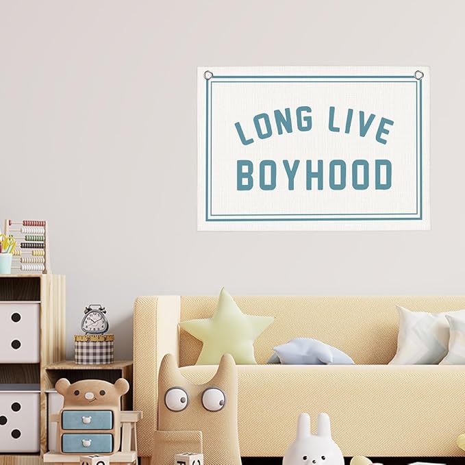 Light Blue Long Live Boyhood Boys Room Playroom Wall Decor Vintage Sports Decor for Nursery Playroom Kids Bedroom Dorm Toddler Decorations 22x28 Inch