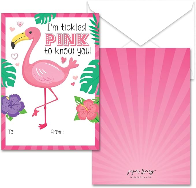 Paper Frenzy Flamingo Themed Valentines - 25 pack WITH ENVELOPES