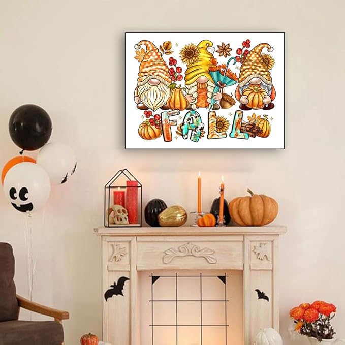 Eterkosu Fall Pumpkin Diamond Art Kits for Adults Beginners - Gnome 5d Full Drill Round Diamond Art Kits Diamond Dots Paintings with Diamonds Gem Art Rhinestones Picture Crafts