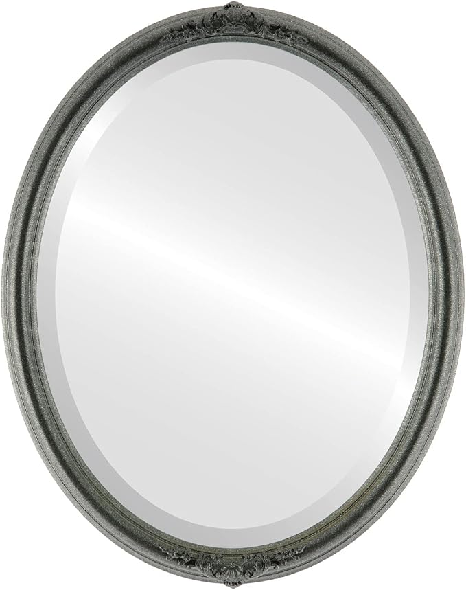 OVALCREST Oval Beveled Wall Mirror for Home Decor - Contessa Style - Black Silver - 26" x 20"