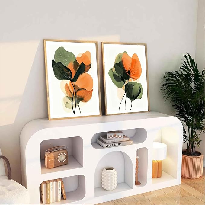 2Pcs Abstract Plants Floral Canvas Wall Art Modern Botanical Flower Painting Decor Pictures Medieval Colorful Boho Posters Prints for Dining Living Kitchen Church Bedroom Decoration No framed