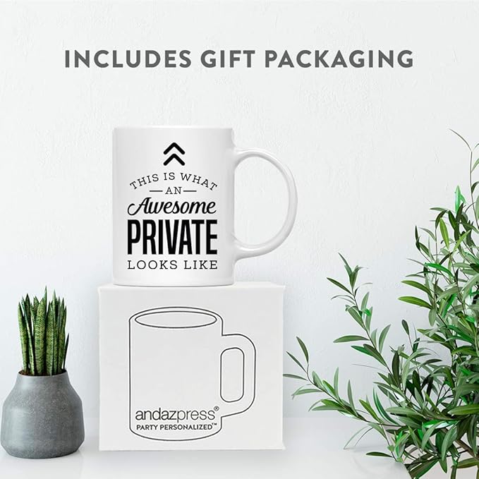 Andaz Press 11oz. Ceramic Coffee Tea Mug Thank You Gift, This is What an Awesome Private Looks Like, 1-Pack, Birthday Christmas Gift Ideas Coworker Him Her, Includes Gift Box