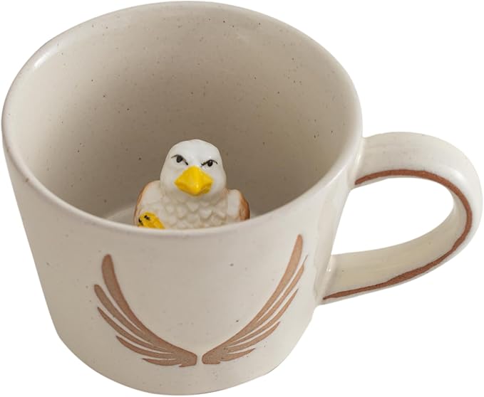 DIHOclub Eagle Coffee Cup Ceramic 3D Wild Animal Inside Mug,Cute Cartoon Handmade Figurine Mugs,Holiday and Birthday Gift for Coffee Milk Tea Lovers,12 OZ(Grey Eagle)