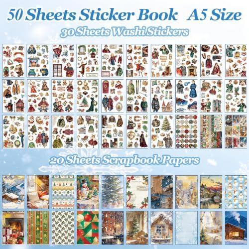 Christmas Stickers Book for Journal Supplies,500+ Vintage Scrapbook Sticker - Image 2