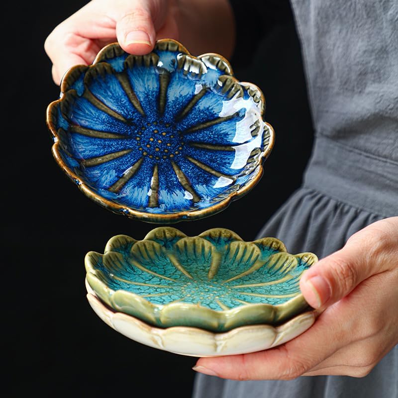 JAMEND CLXP Lotus Ring Holder Dish Small Indoor Ash Tray, Ceramic Dessert Plate Trinket Jewelry Holder Organizing Necklace Earrings for Parents Friends Sister, Blue. All Jewelries Are NOT Included. - Image 2