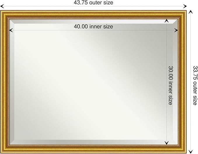 Amanti Art Gold Wall Mirror 34x44 Townhouse Gold Rectangle Bathroom Mirror for Wall Decor Living Room, X-Large Traditional Wood Frame, Hangs Horizonally and Vertically, Bathroom Decor, Beveled Edge