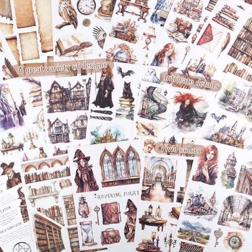 Pre-Cut Magic Sticker Book for Junk Journal, 20 Sheets Wizard Sticker Vintage Ephemera PET Washi Paper Materials for Scrapbooking, Journaling, Collage - Image 3