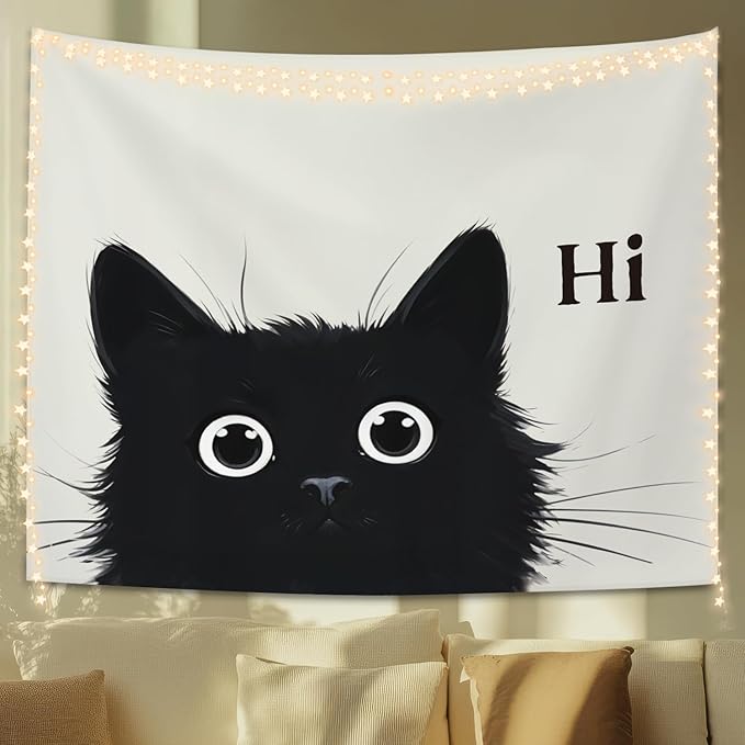 STHTTSW Black Cat Tapestry, Cute Cat Tapestries Wall Blanket, Cat Animal Lover Gifts Wall Hanging Decor for Dorm Home Living Room Bedroom Nursery, 50x60 Inch