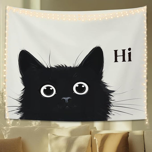 STHTTSW Black Cat Tapestry, Cute Cat Tapestries Wall Blanket, Cat Animal Lover Gifts Wall Hanging Decor for Dorm Home Living Room Bedroom Nursery, 50x60 Inch