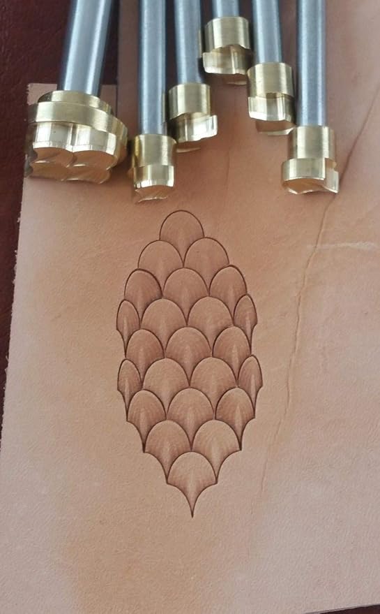 DandS ltd Leather Stamp Tool Set, Dragon Scale, Professional Steel Craft Tool for Leatherworking, Embossing, Carving & Stamping Leather Projects, Belts & DIY Projects Compatible with Mallet #62Set