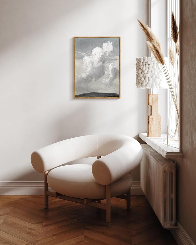 VIYYIEA Vintage Framed Cloud Wall Art Decor, Living Room Bedroom Cloudy Pictures Collage Wall Decor, Framed Canvas Prints Artwork, Retro Abstract Paintings,12x16 Inch