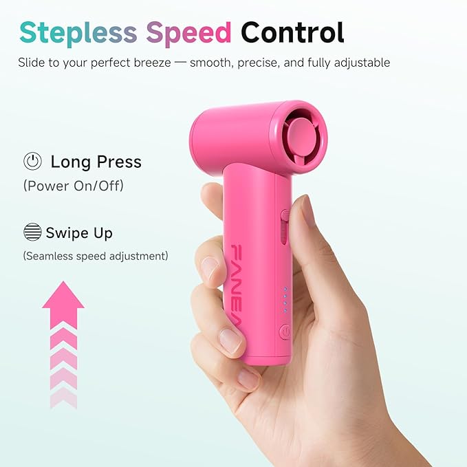 Mini Handheld Portable Fan - Brushless Motor, Ultra Slim, Stepless Control, Rechargeable 2500mAh Battery Up to 8 Hours, Pocket Electric Fan for Outdoor Travel & Office (Dreamy Pink)