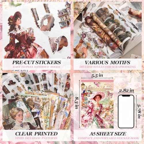 500+Washi Stickers for Scrapbook Supplies,Vintage Aesthetic Scrapbook Paper - Image 5