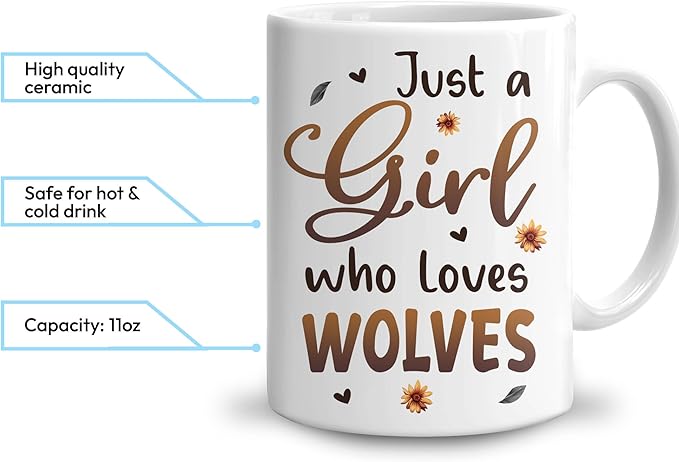 Hyturtle Personalized Cute Wolf Coffee Mug - Gift For Wolf Lover - Just A Girl Who Loves Wolves - Wolf Gift For Women - Animal Lover Gift - Birthday - Custom Name Coffee Cup Ceramic Mug 11oz - 15oz