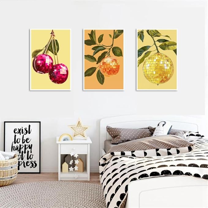 Clendo 6P Disco Ball Paint by Numbers Kit for Adults, DIY Fruit Adult's Paint by Numbers on Canvas, Easy Acrylic Watercolor Oil Painting by Number Without Frame(8x12 in)