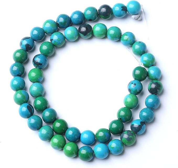 32PCS 12mm Natural Stone Beads Phoenix Chrysocolla Round Loose Gemstone Beads for Jewelry Making DIY Bracelet Necklace 15 Inch,Energy Stone Healing Power (12mm, Phoenix Chrysocolla Stone)