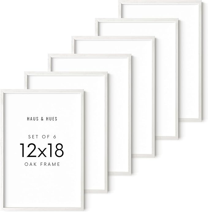HAUS AND HUES White Oak Wood 12x18 Picture Frames - Set of 6, Elegant Frames for Posters and Wall Display