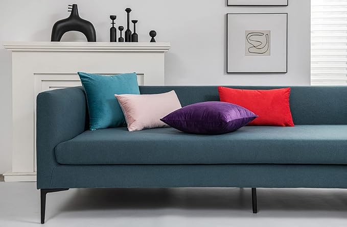 Throw Pillow Cases 22x22 Turquoise: 2 Pack Cozy Soft Velvet Square Decorative Pillow Covers for Farmhouse Home Decor