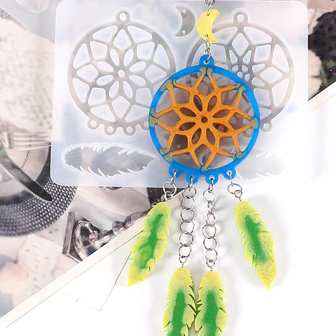 SHERCHPRY 66pcs Dream Catcher Resin Mold Silicone Kit for DIY Epoxy Keychain Casting, Craft Jewelry Making Supplies for Beginners and Hobbyists