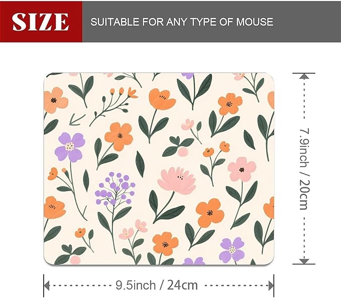 Square Mouse Pad Flowers, Personalized Premium-Textured Custom Mouse Mat Design, Washable Mousepad Cloth, Non-Slip Rubber Base Computer Mouse Pads for Wireless Mouse