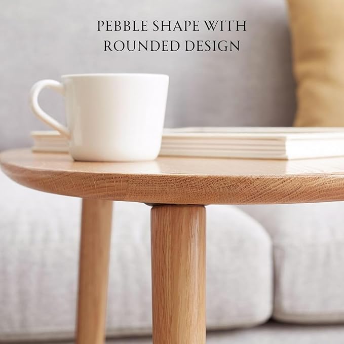Wayshome 100% Solid Oak Wood Nesting Coffee Table, Small Oval Coffee Tables Set, Mid Century Modern Round Tables for Living Room, Pebble Side Table for Balcony (Nature, Combine)